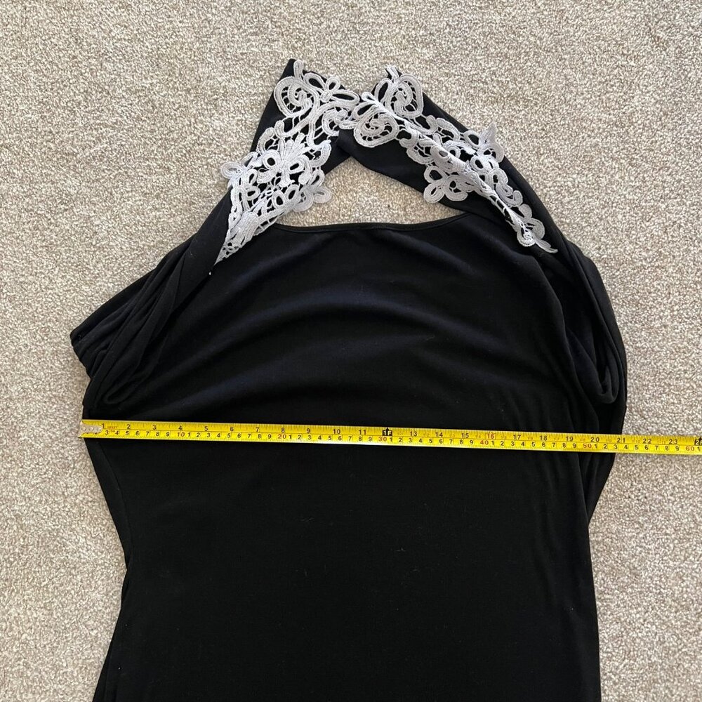 Whimsygoth Black Flowy Midi Dress With White Lace Hem & Lace Sleeve Details 2XL - Picture 8 of 8